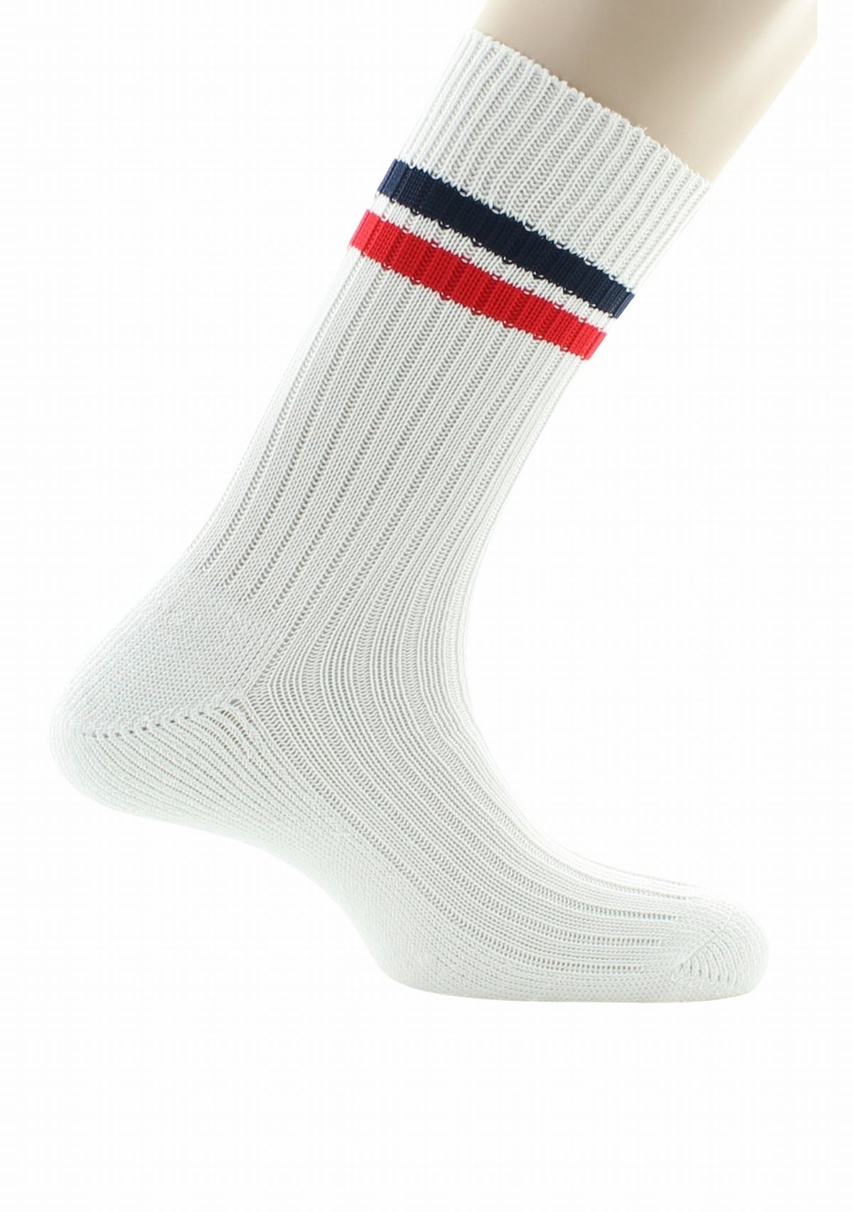 Chaussettes de travail mixtes Perrin blanc bandes marine et rouge BLANC