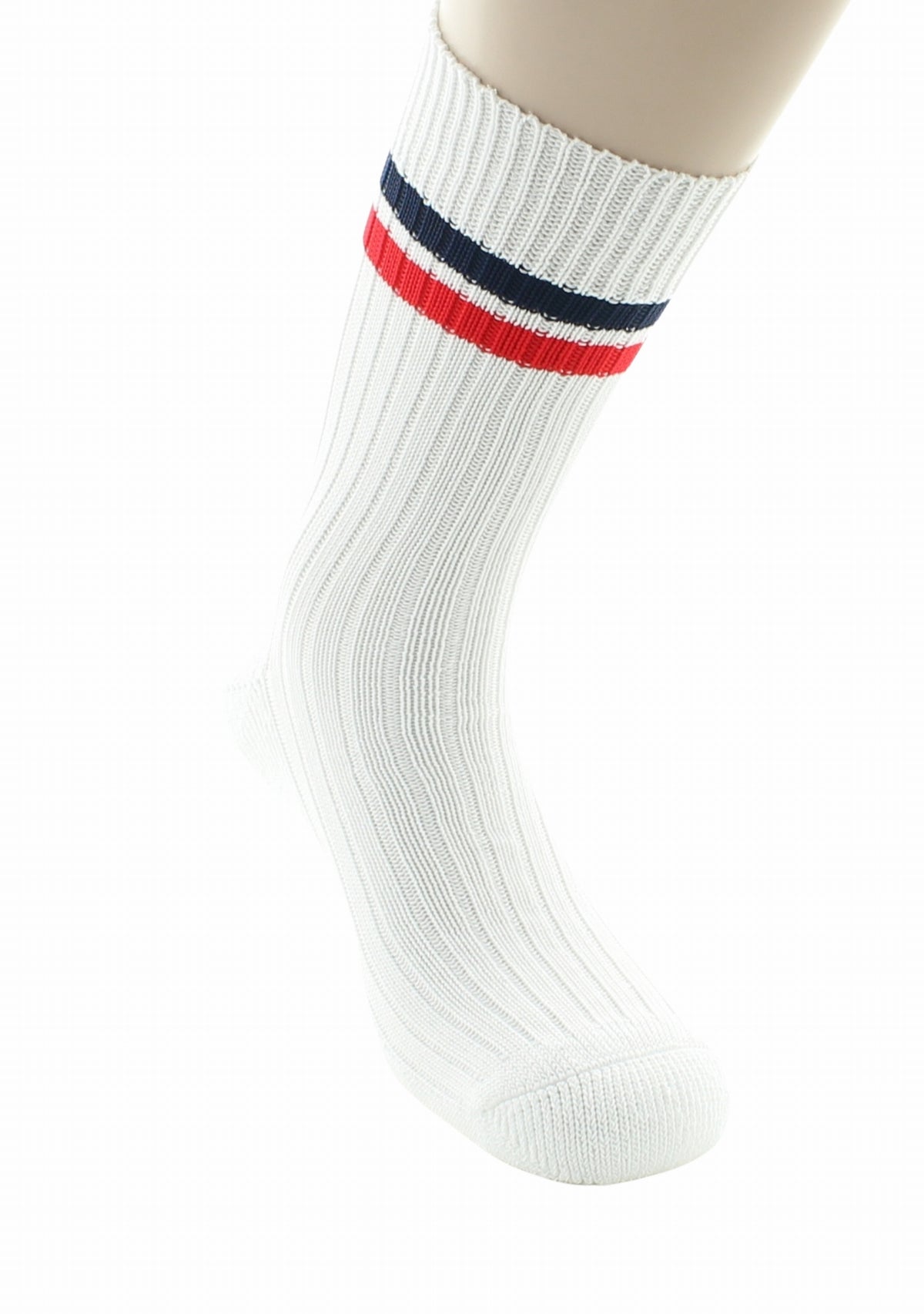 Chaussettes de travail mixtes Perrin blanc bandes marine et rouge BLANC