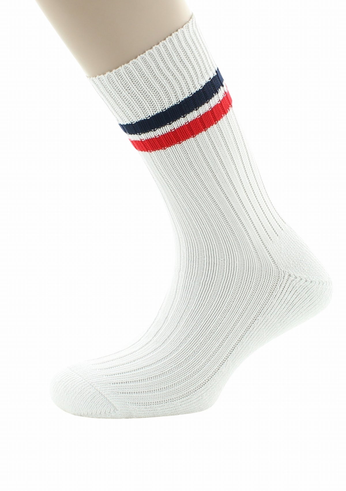 Chaussettes de travail mixtes Perrin blanc bandes marine et rouge BLANC