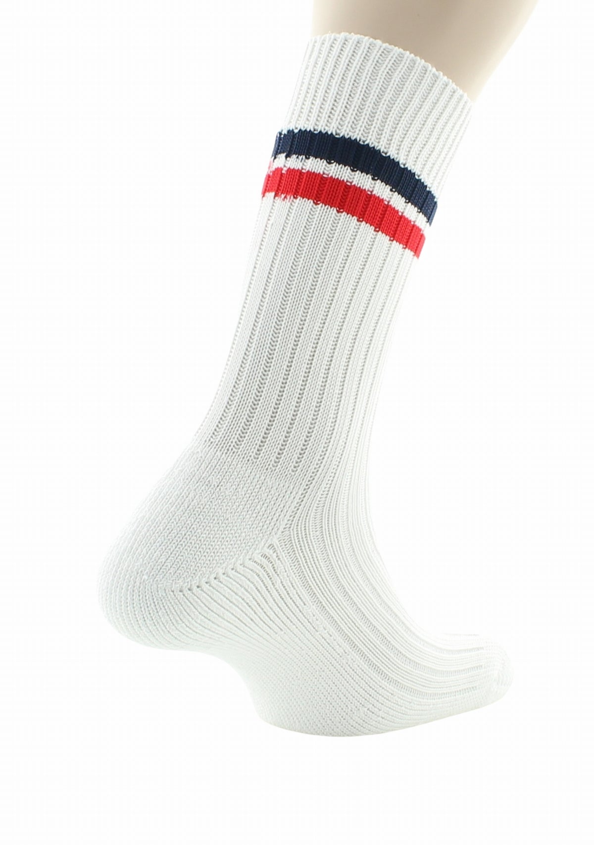 Chaussettes de travail mixtes Perrin blanc bandes marine et rouge BLANC