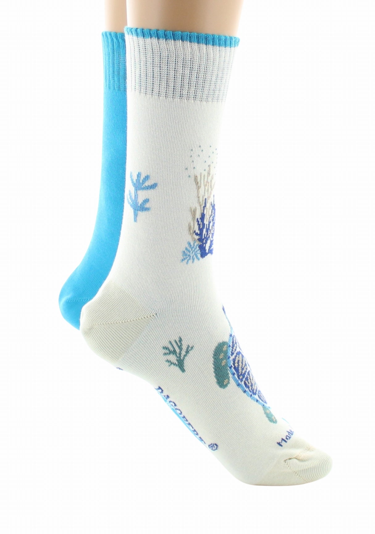 Chaussettes doubles femme Dagobert à l’envers Tortue Écru/Turquoise ECRU/TURQUOISE
