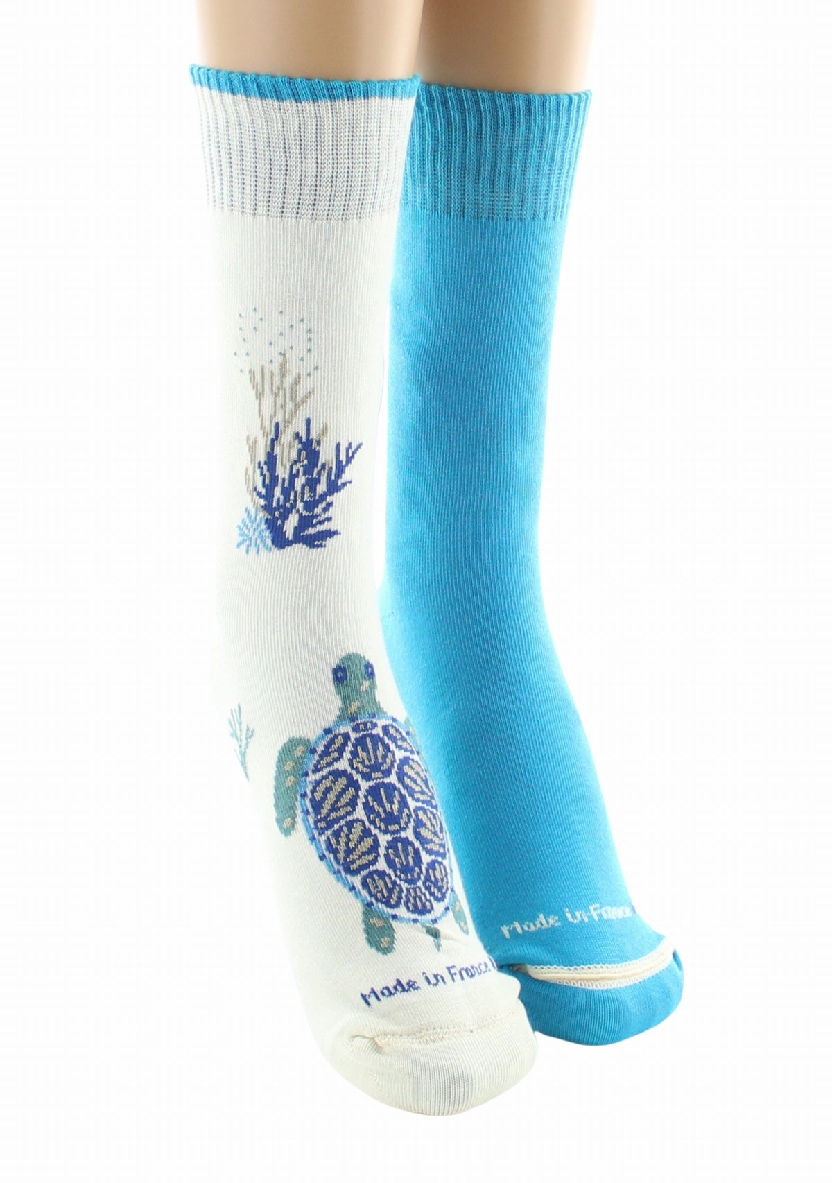 Chaussettes doubles femme Dagobert à l’envers Tortue Écru/Turquoise ECRU/TURQUOISE
