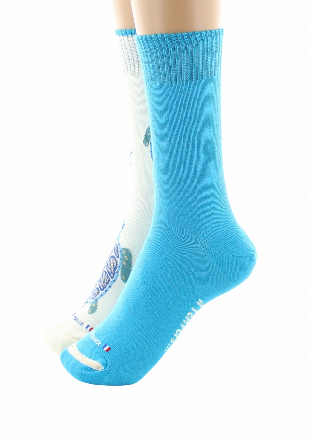 Chaussettes doubles femme Dagobert à l’envers Tortue Écru/Turquoise ECRU/TURQUOISE