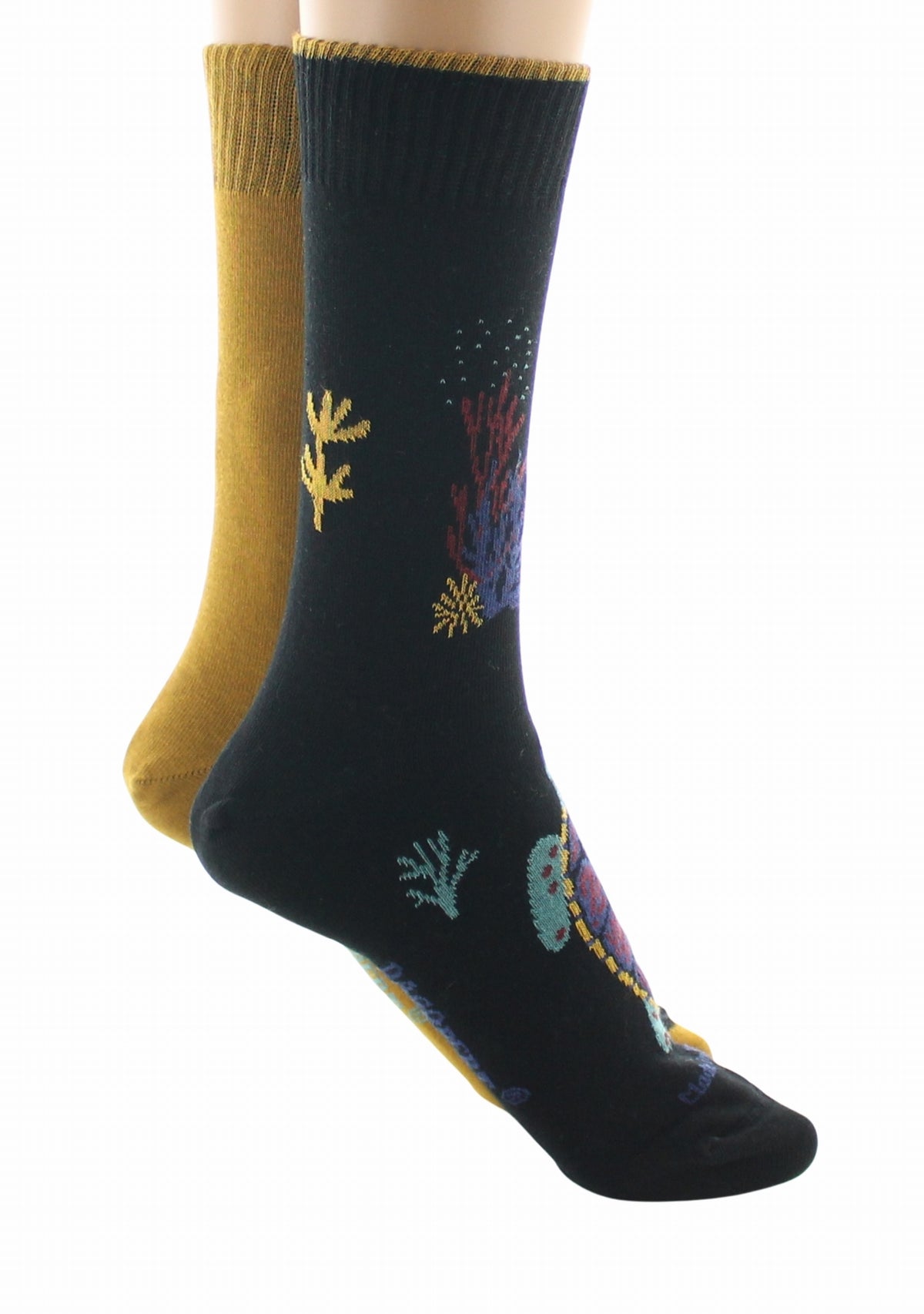 Chaussettes doubles femme Dagobert à l’envers Tortue Noir / Moutarde NOIR/MOUTARDE