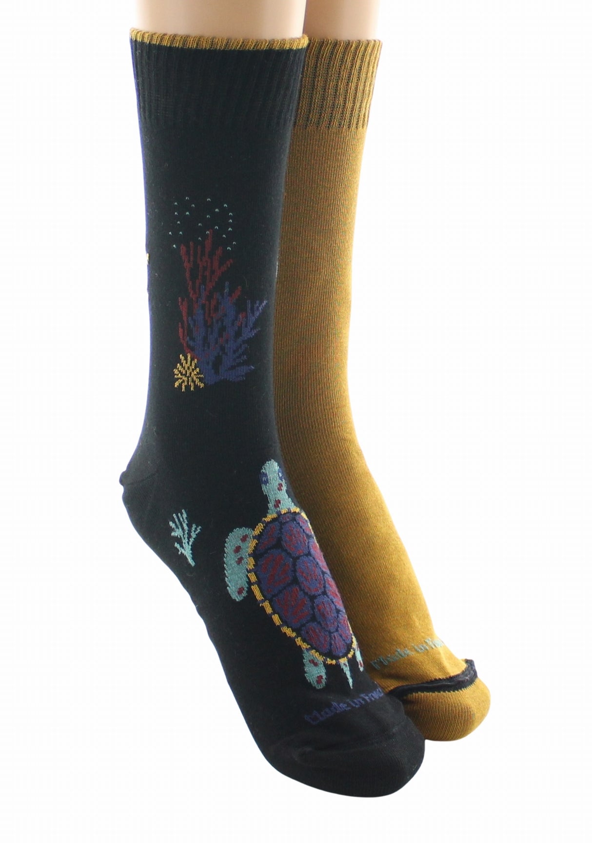 Chaussettes doubles femme Dagobert à l’envers Tortue Noir / Moutarde NOIR/MOUTARDE