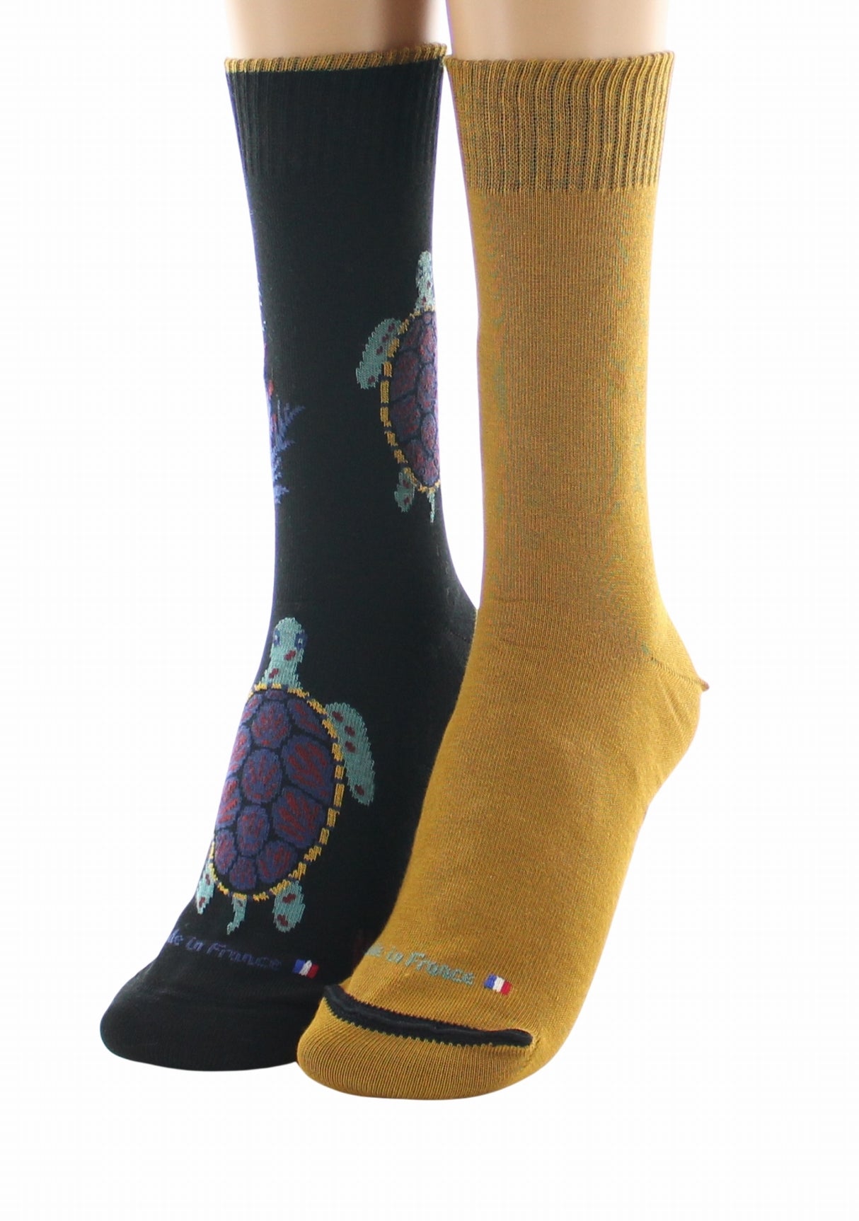 Chaussettes doubles femme Dagobert à l’envers Tortue Noir / Moutarde NOIR/MOUTARDE