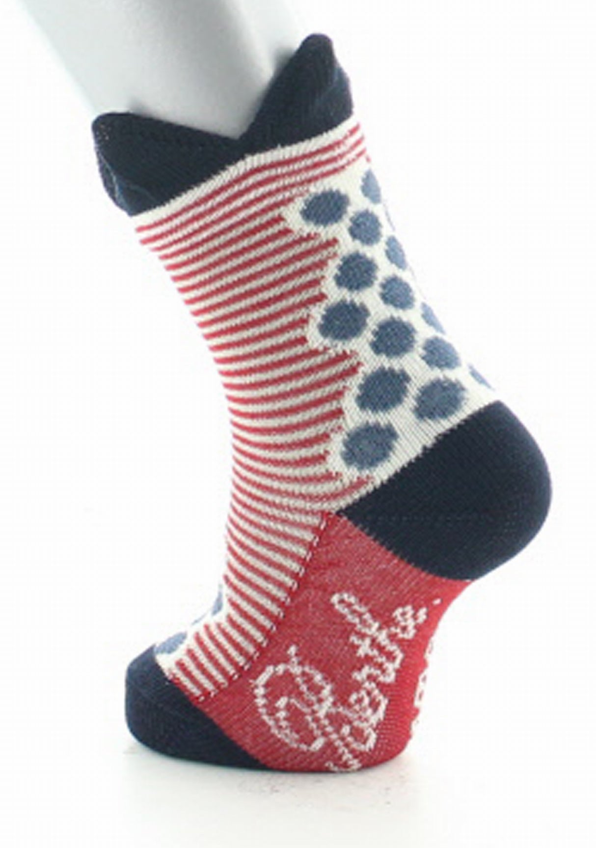 Chaussettes enfant coton fil d'Ecosse pois et rayures à couronne ROUGE
