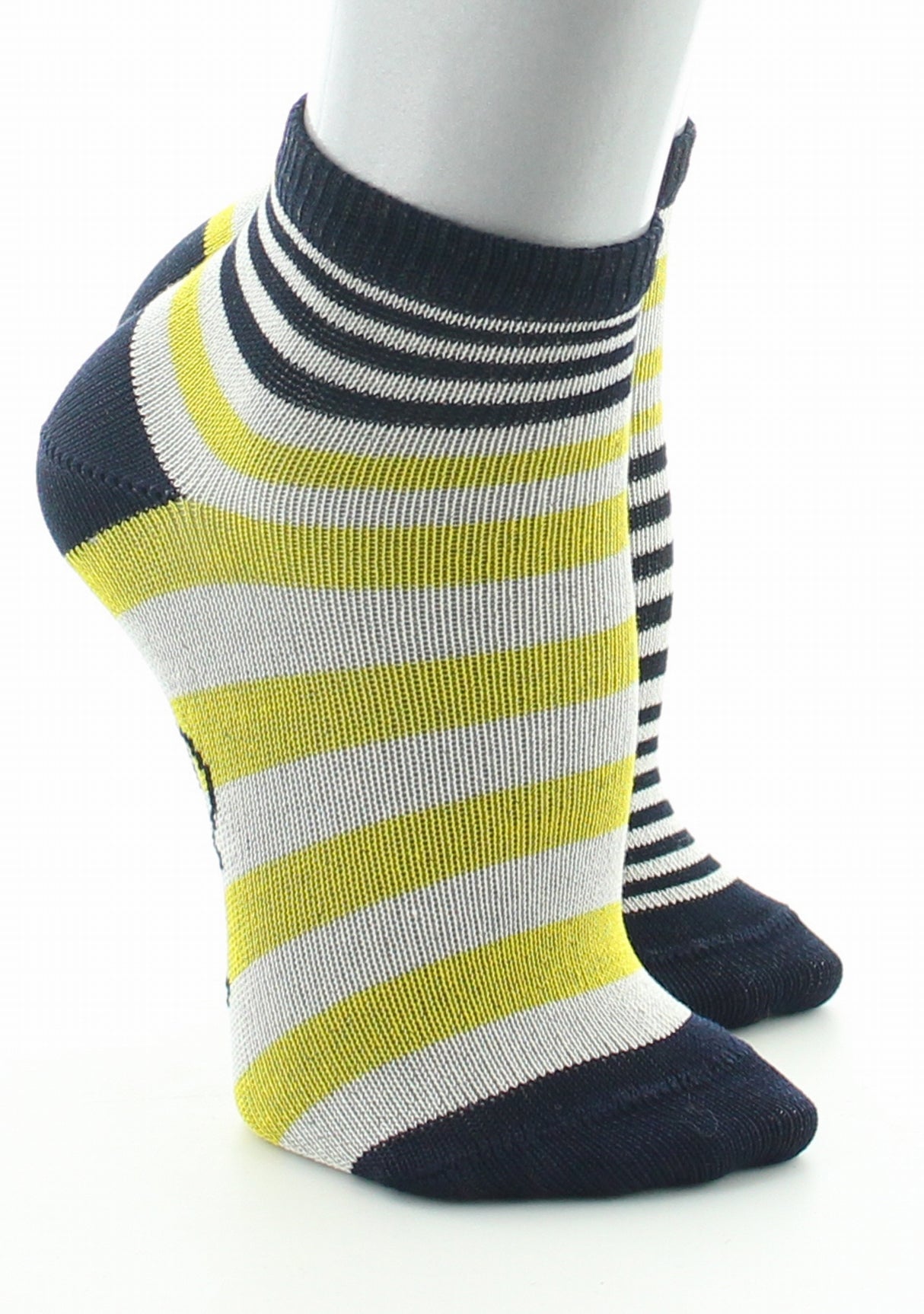 Chaussettes enfant coton fil d'Ecosse rayures marine, jaune et ivoire JAUNE