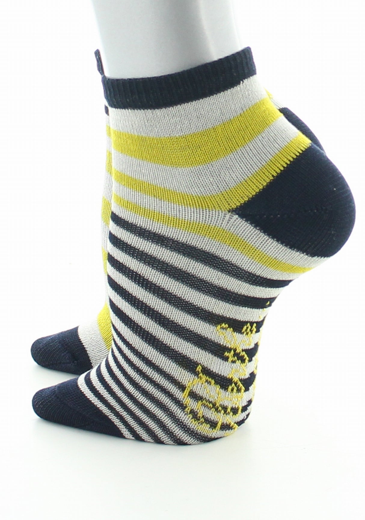 Chaussettes enfant coton fil d'Ecosse rayures marine, jaune et ivoire JAUNE