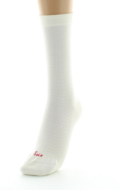 Chaussettes femme à maille ajourée en soie ECRU