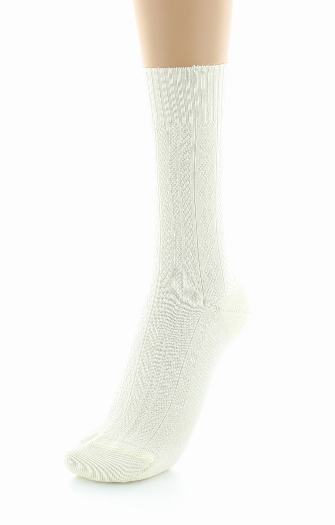 Chaussettes femme Confort à maille fantaisie en laine peignée ECRU