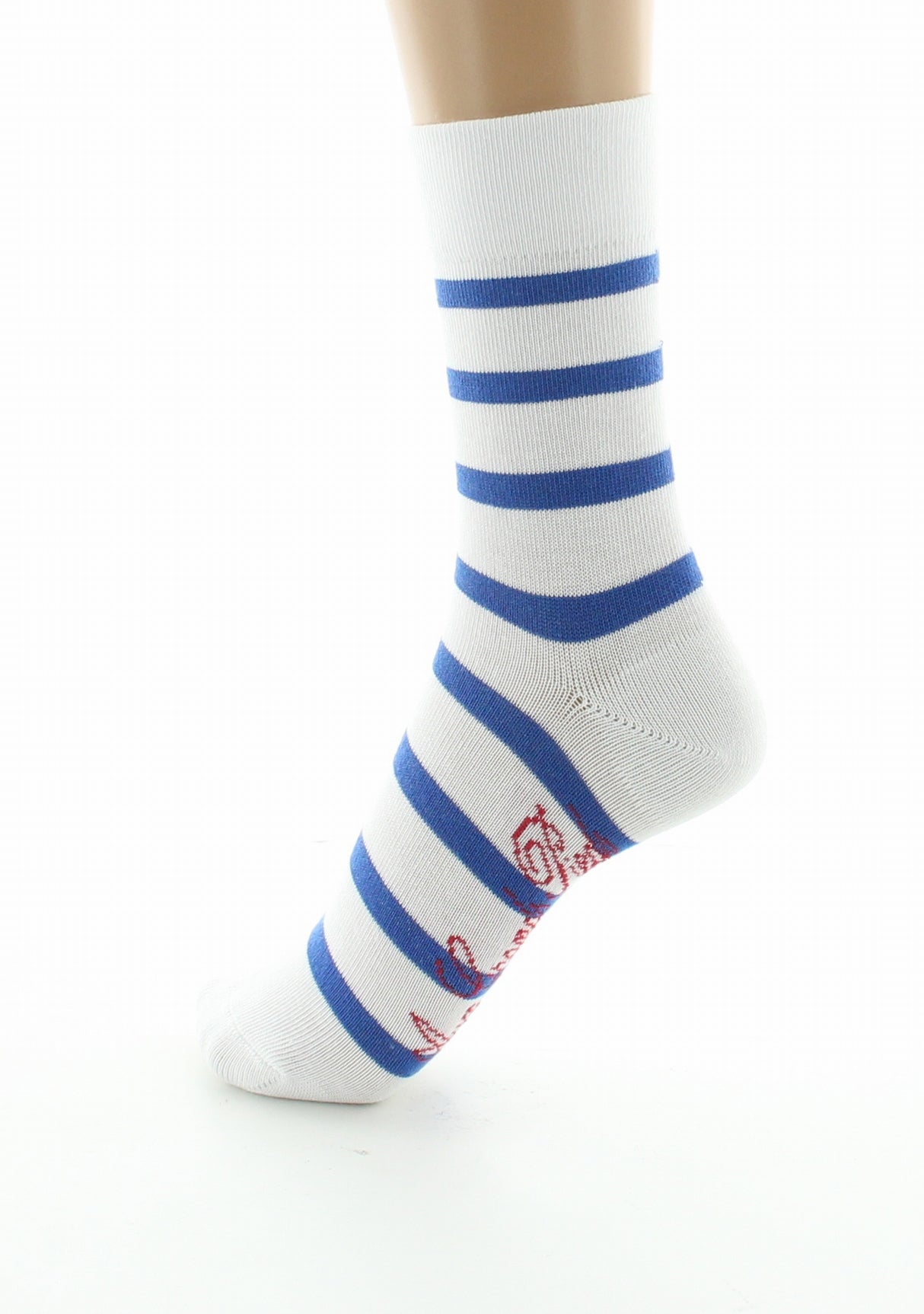 Chaussettes femme coton blanc rayé bleu BLANC/BLEU