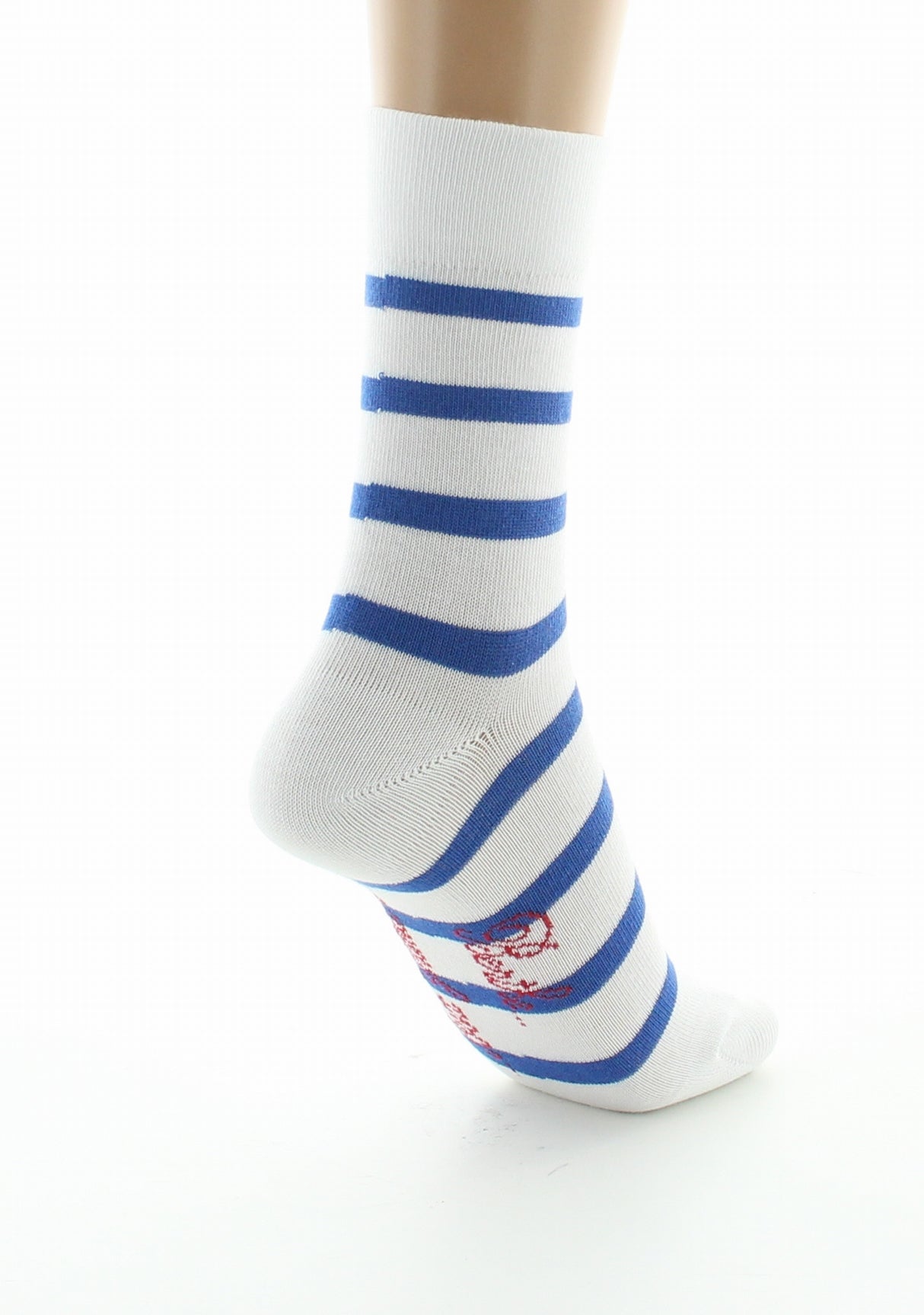 Chaussettes femme coton blanc rayé bleu BLANC/BLEU