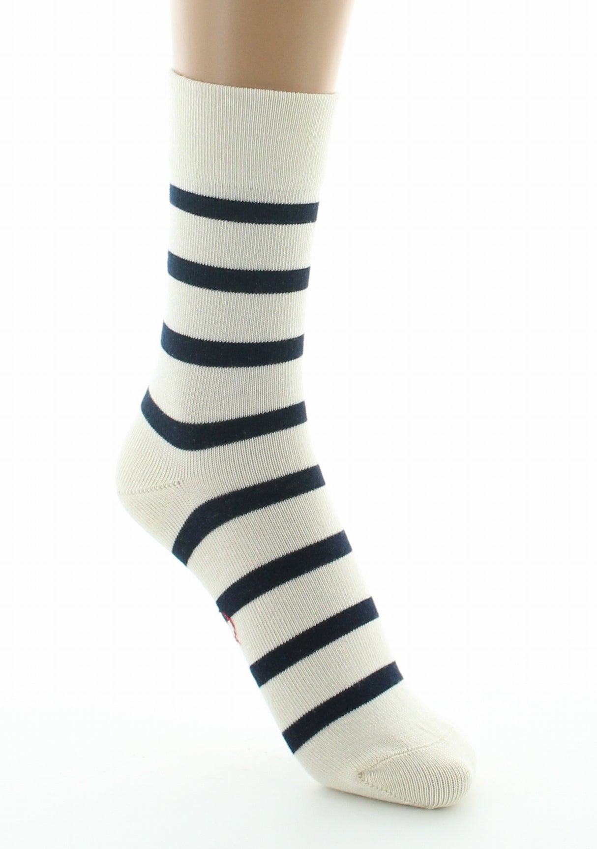 Chaussettes femme coton écru rayé marine ECRU/MARINE