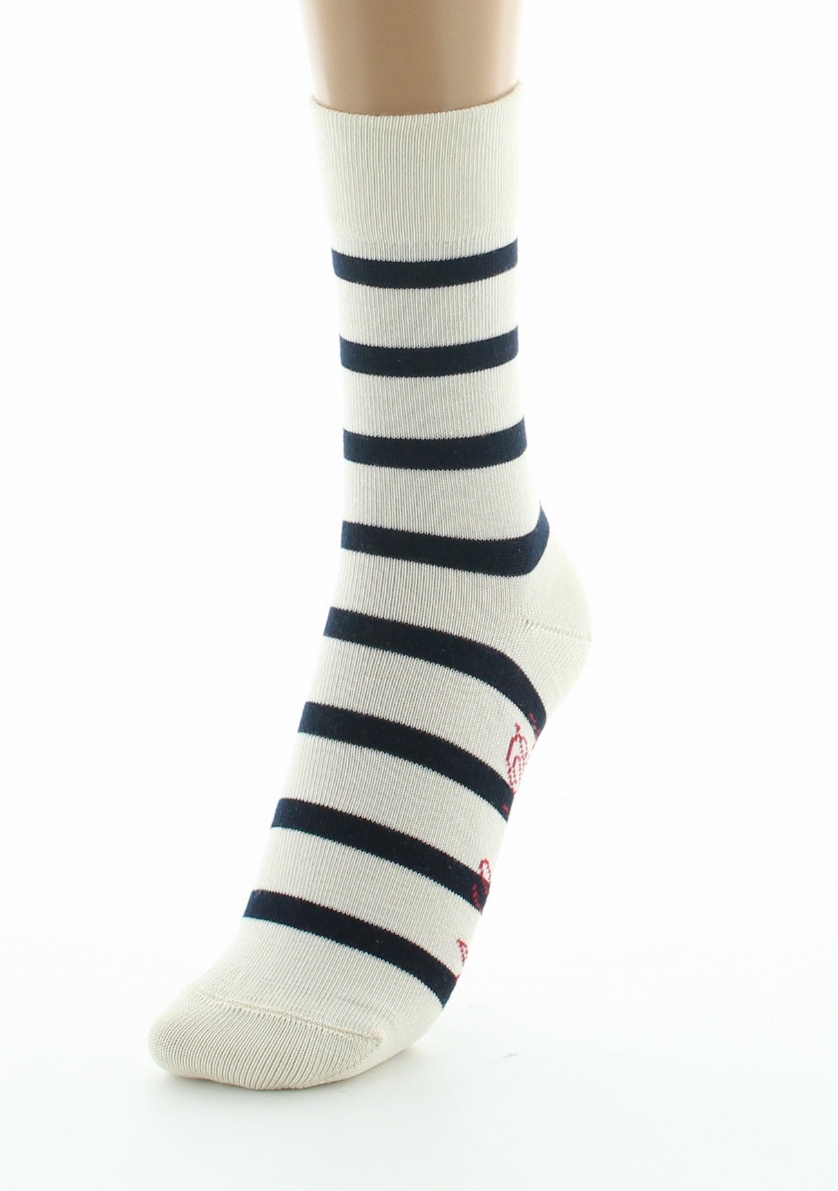 Chaussettes femme coton écru rayé marine ECRU/MARINE