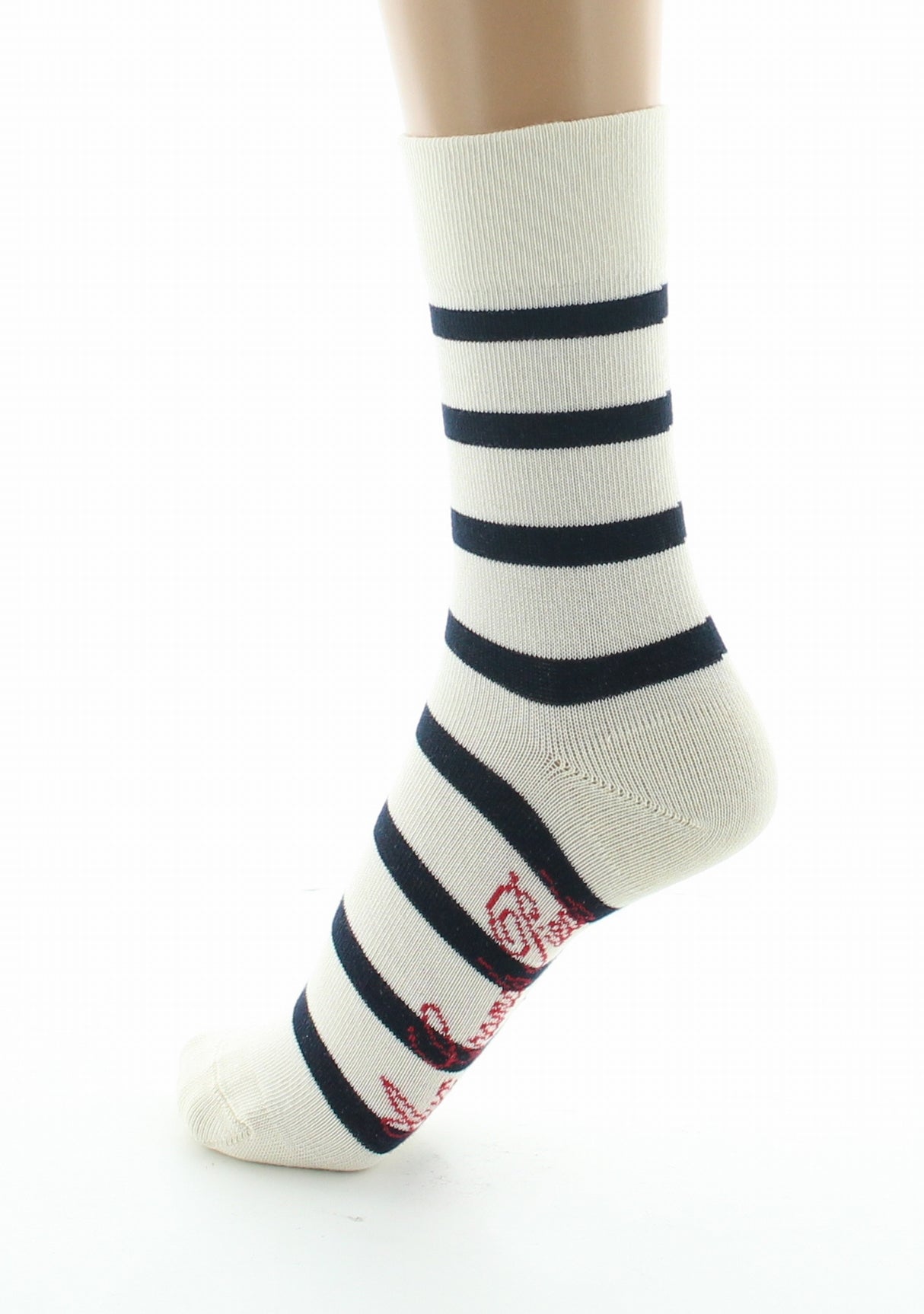 Chaussettes femme coton écru rayé marine ECRU/MARINE