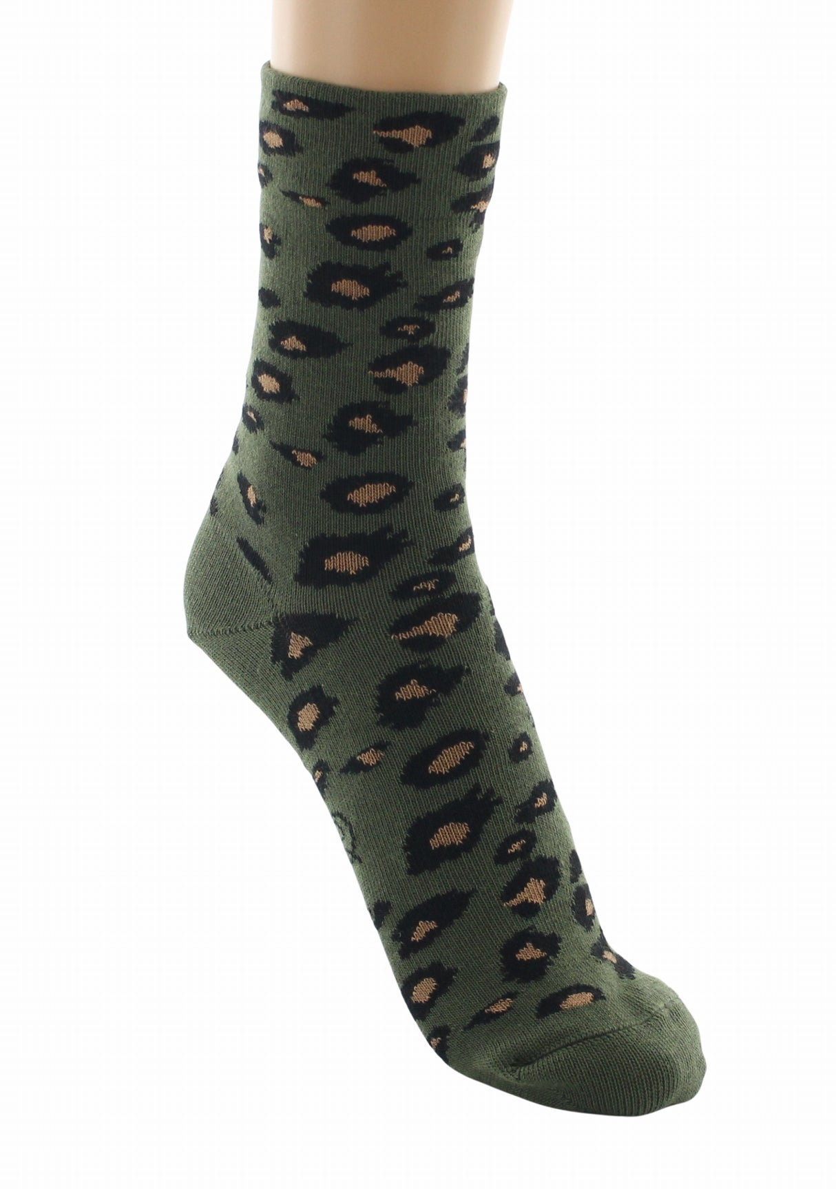 Chaussettes femme coton Léopard Kaki | Berthe Aux Grands Pied KAKI