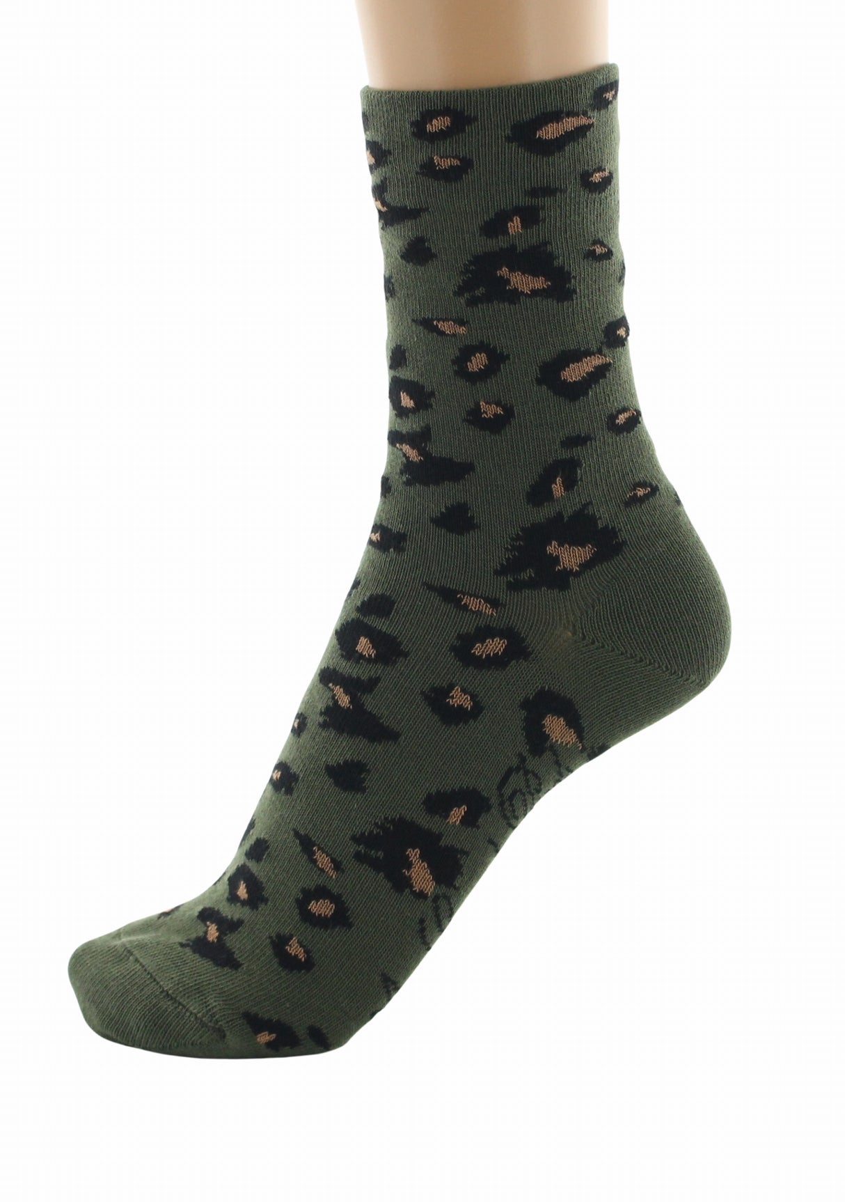 Chaussettes femme coton Léopard Kaki | Berthe Aux Grands Pied KAKI