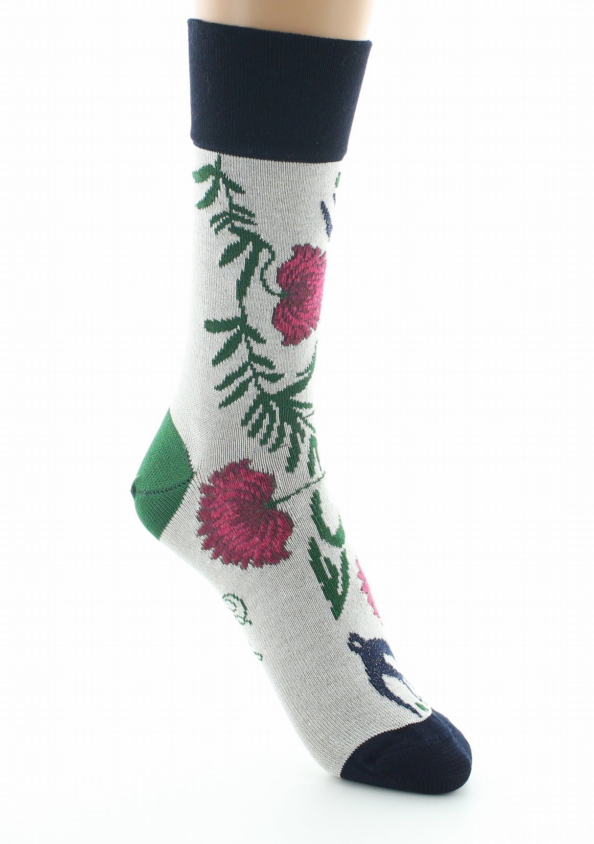 Chaussettes femme fil d'Ecosse Fleurs et Feuilles IVOIRE
