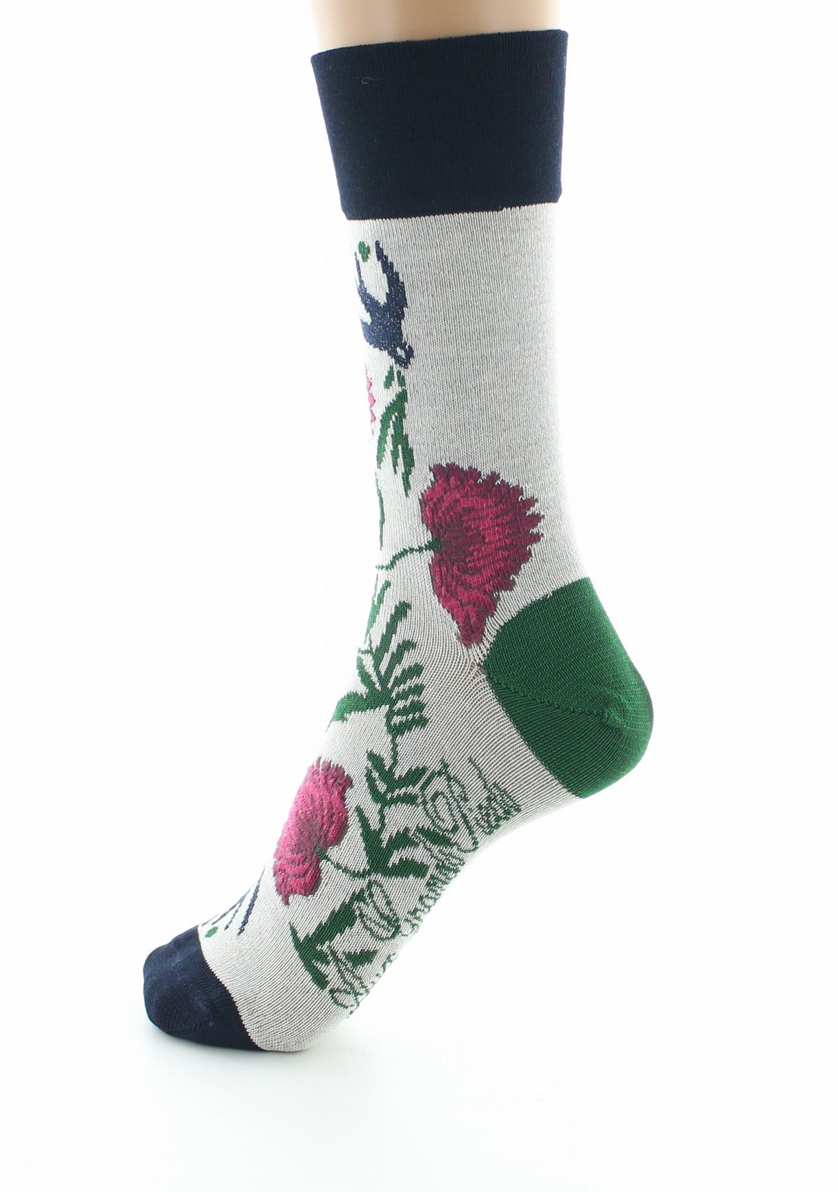 Chaussettes femme fil d'Ecosse Fleurs et Feuilles IVOIRE