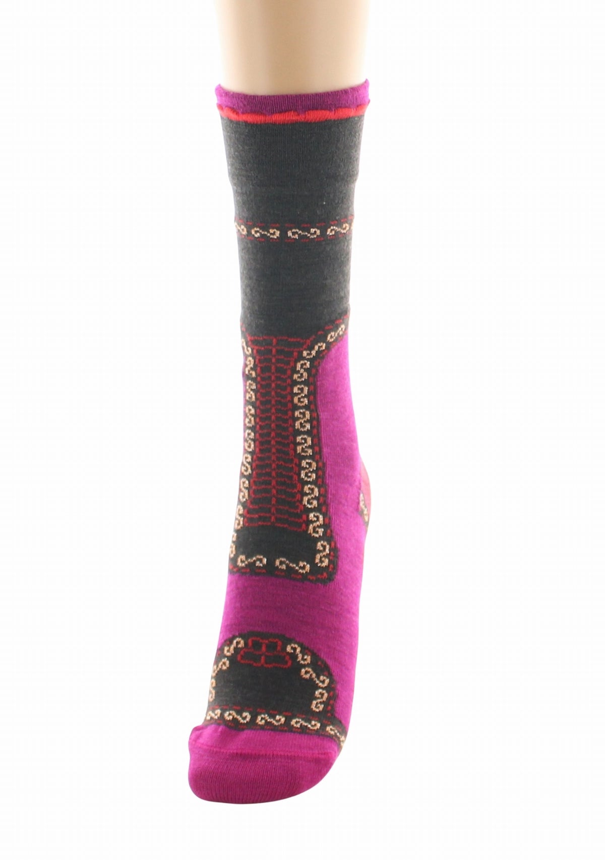 Chaussettes femme laine peignée Berthe Veste Napoléonienne FUCHSIA