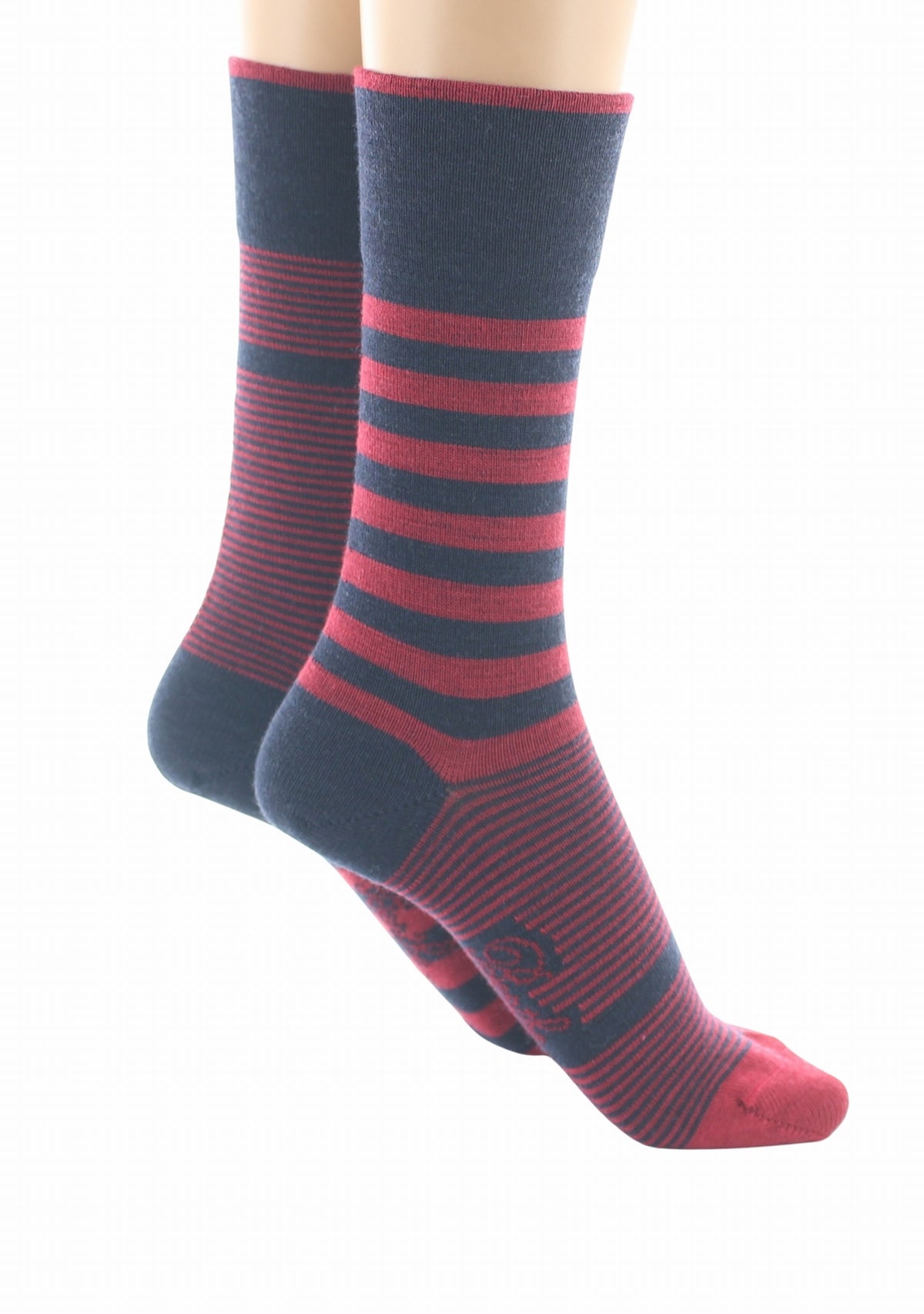 Chaussettes femme mérinos Rayures Asymétriques Marine/Rouge - Berthe MARINE/ROUGE