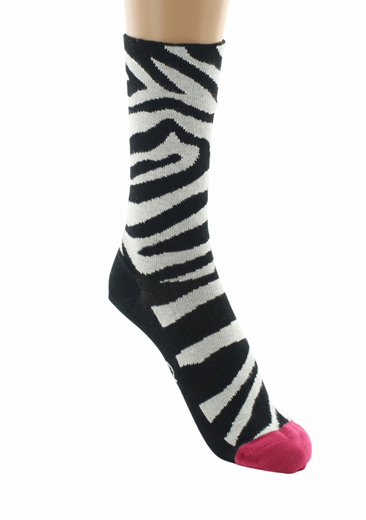 Chaussettes fil d’Écosse femme Berthe Aux Grands Pieds motif zèbre NOIR