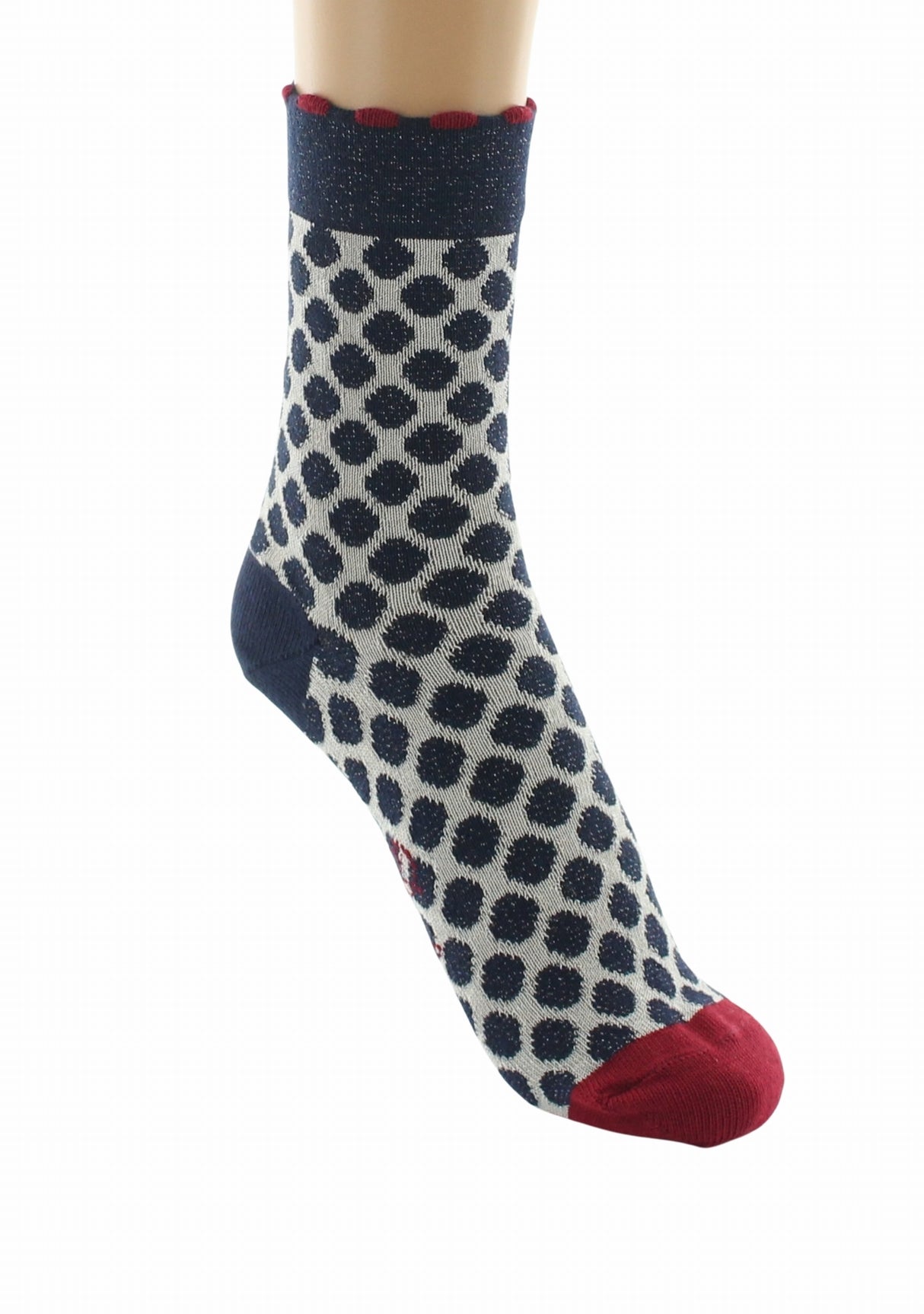 Chaussettes fil d’Écosse femme Berthe Aux Grands Pieds pois bleus lurex BLEU