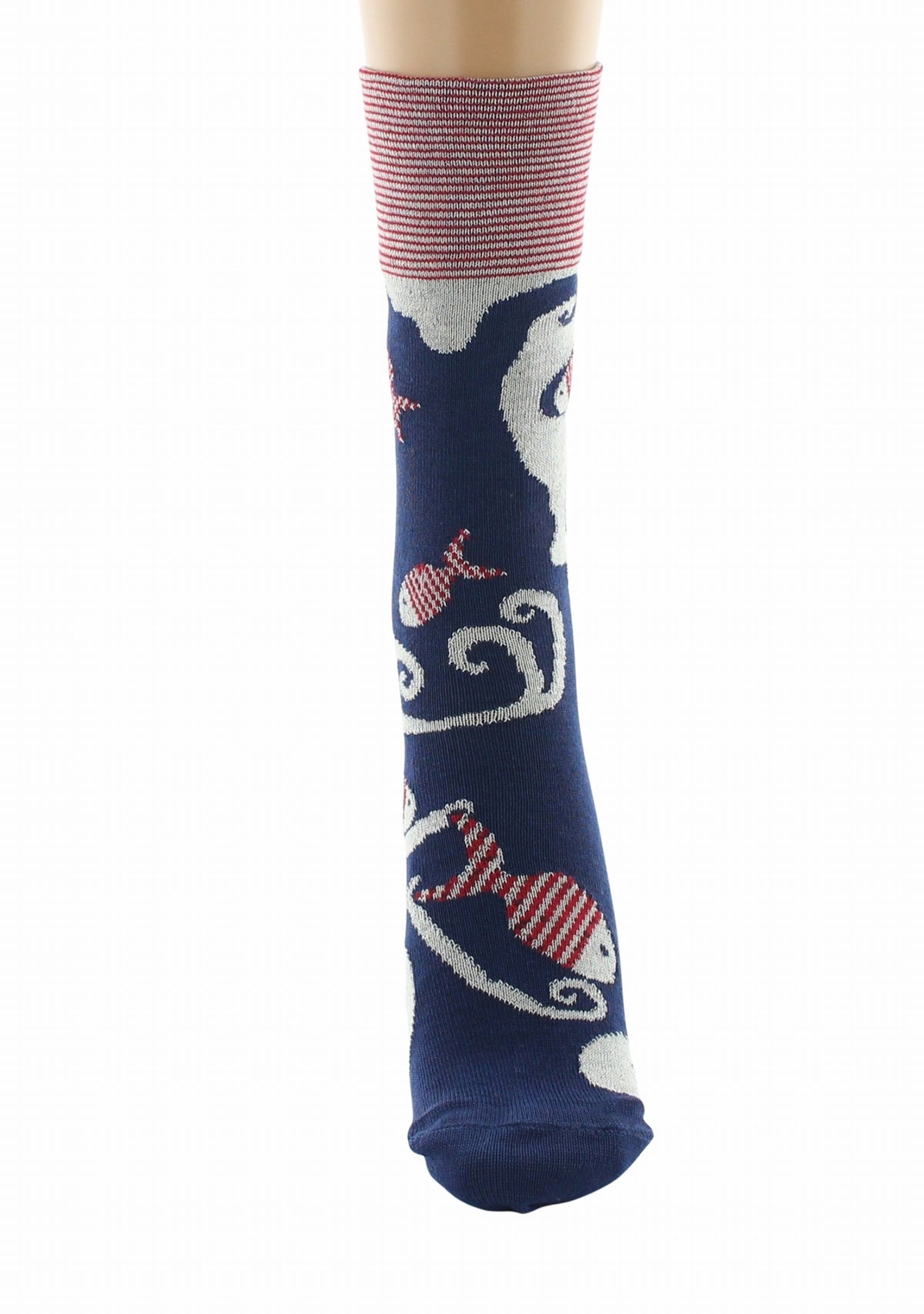 Chaussettes fil d’Écosse femme Berthe Aux Grands Pieds poissons rouges BLEU
