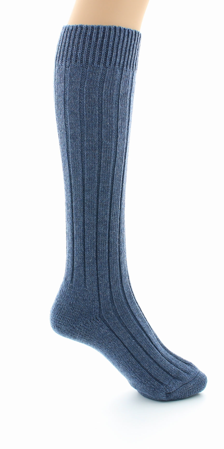 Chaussettes hautes à côtes derby Pied Bouclette Laine peignée mélangée BLEU JEAN