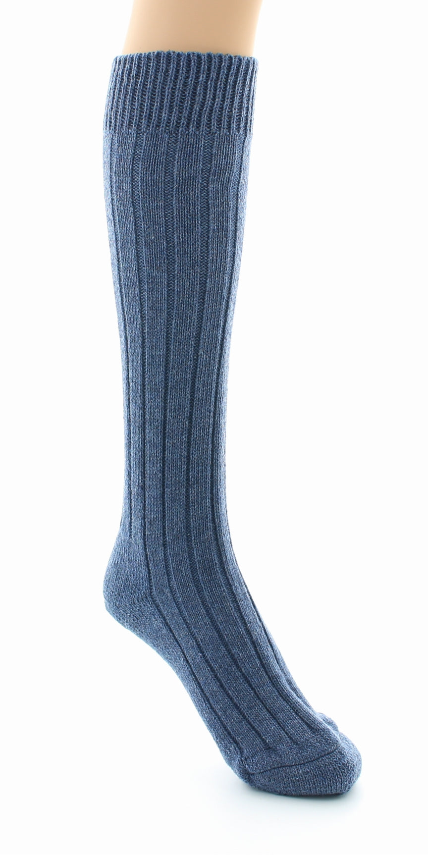 Chaussettes hautes à côtes derby Pied Bouclette Laine peignée mélangée BLEU JEAN
