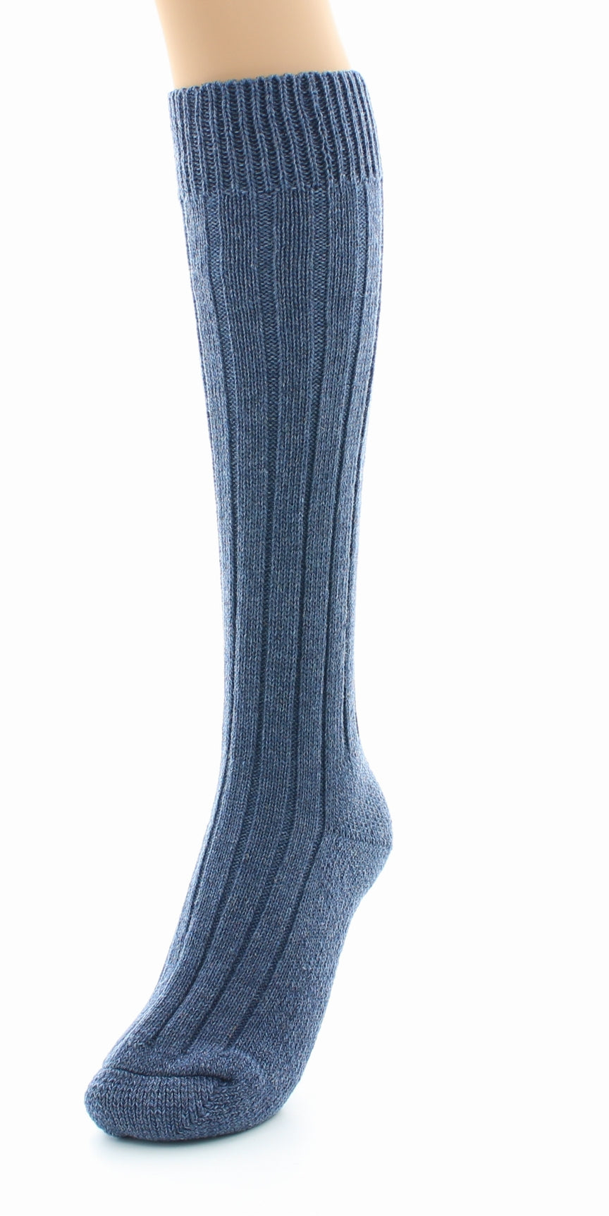 Chaussettes hautes à côtes derby Pied Bouclette Laine peignée mélangée BLEU JEAN