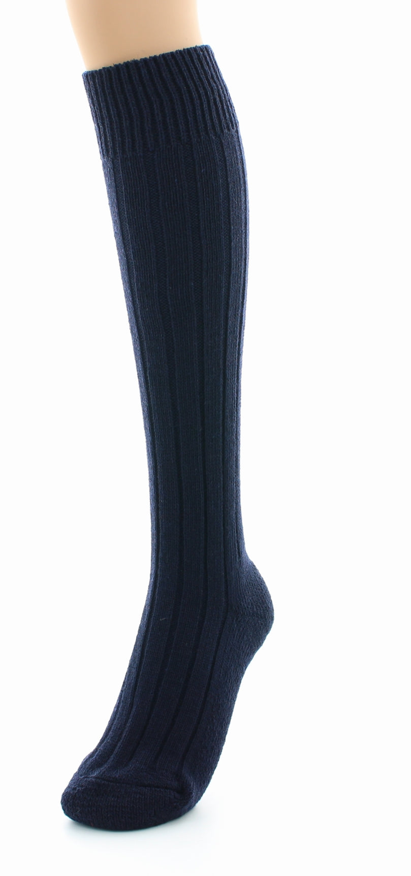 Chaussettes hautes à côtes derby Pied Bouclette Laine peignée mélangée MARINE