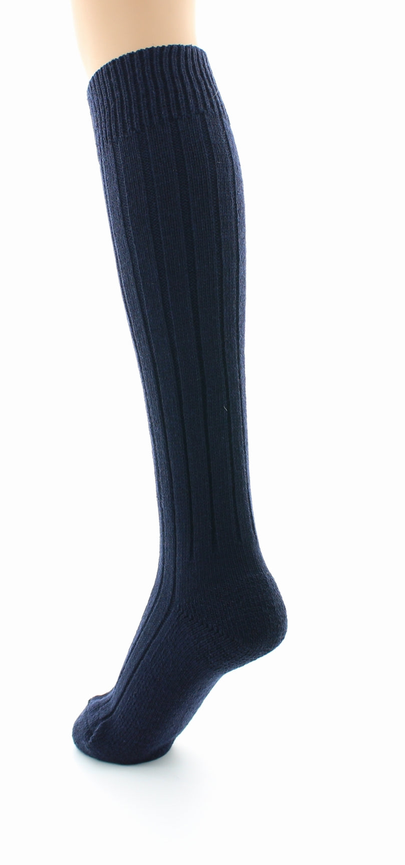 Chaussettes hautes à côtes derby Pied Bouclette Laine peignée mélangée MARINE