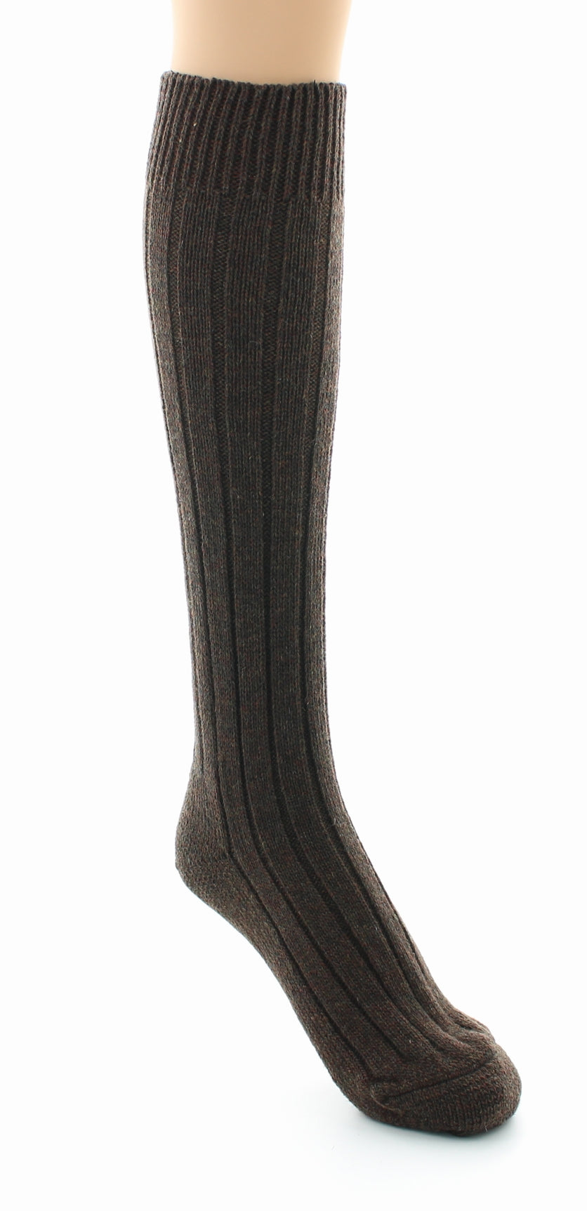 Chaussettes hautes à côtes derby Pied Bouclette Laine peignée mélangée MARRON