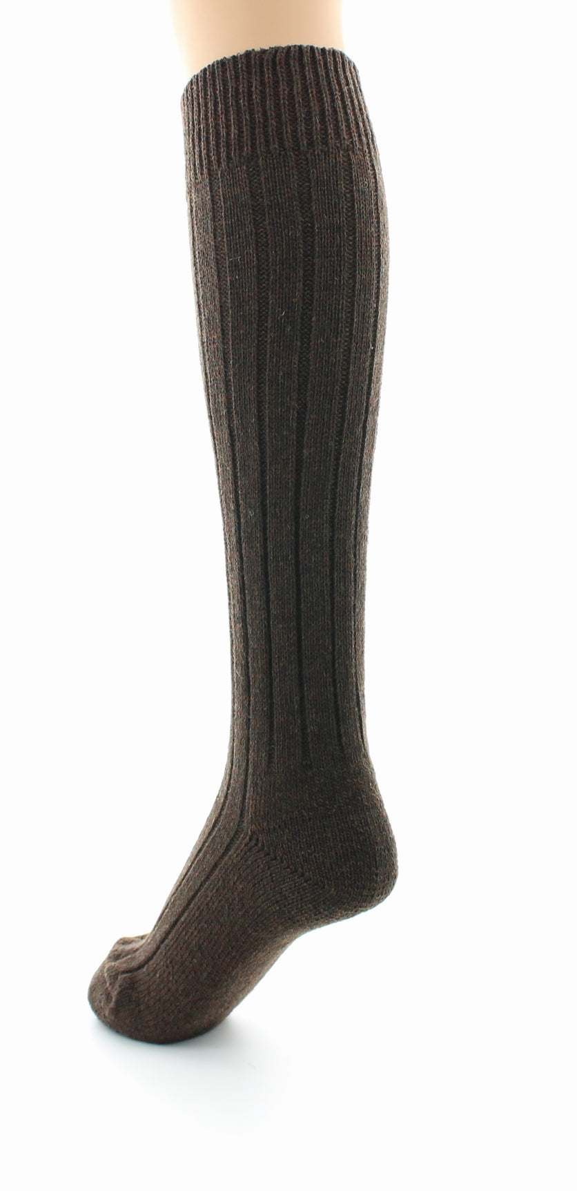 Chaussettes hautes à côtes derby Pied Bouclette Laine peignée mélangée MARRON