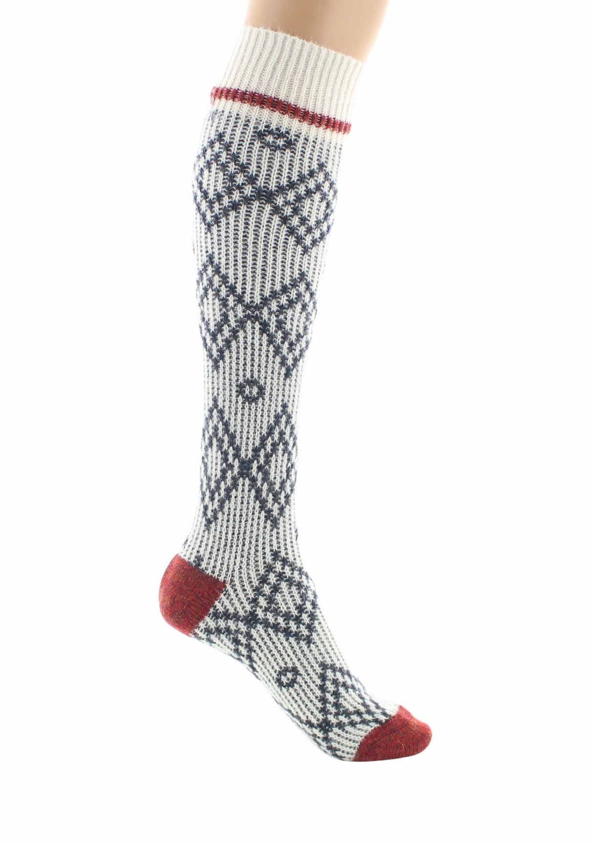 Chaussettes hautes à côtes en baby alpaga jacquard Écru ECRU