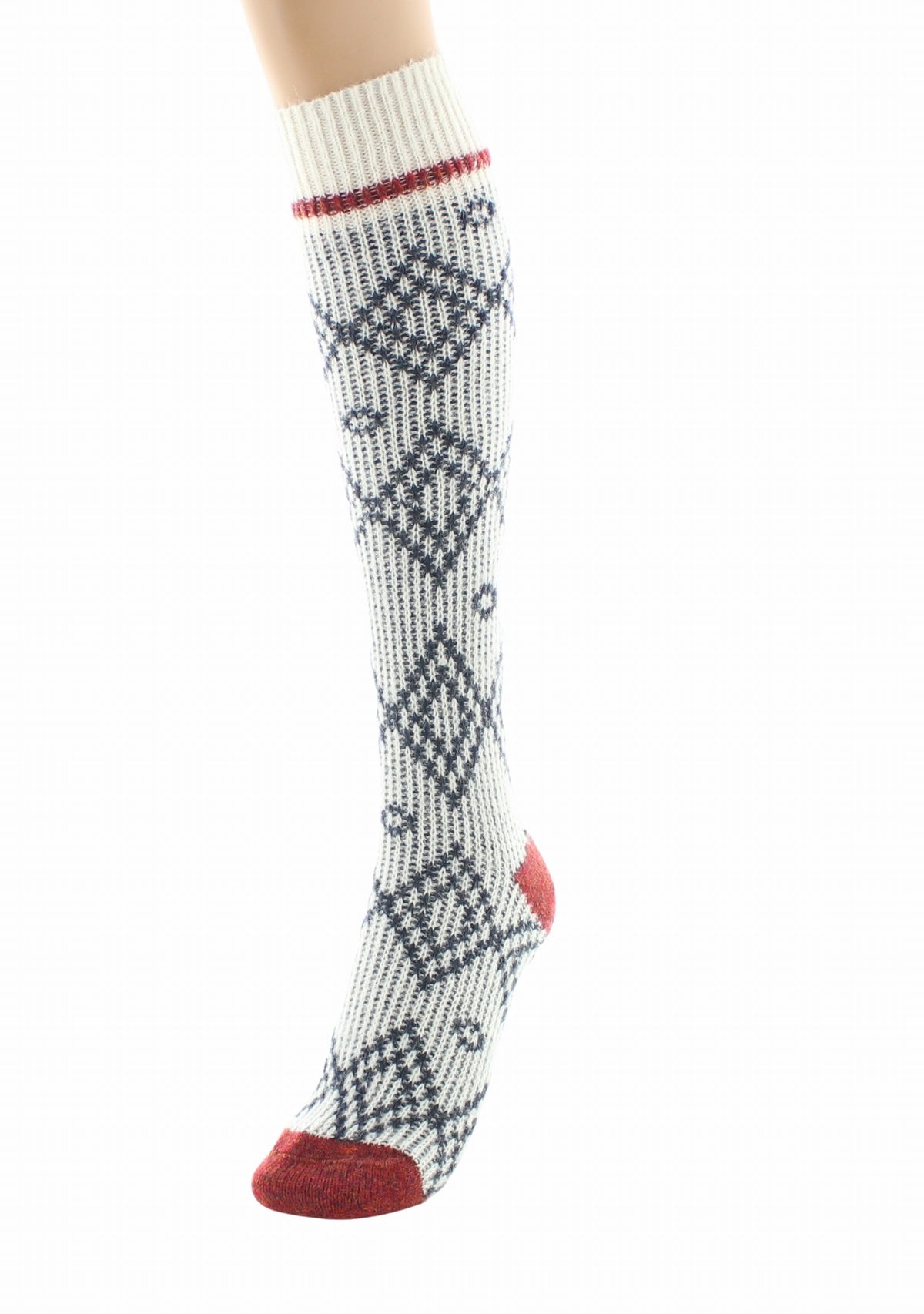 Chaussettes hautes à côtes en baby alpaga jacquard Écru ECRU