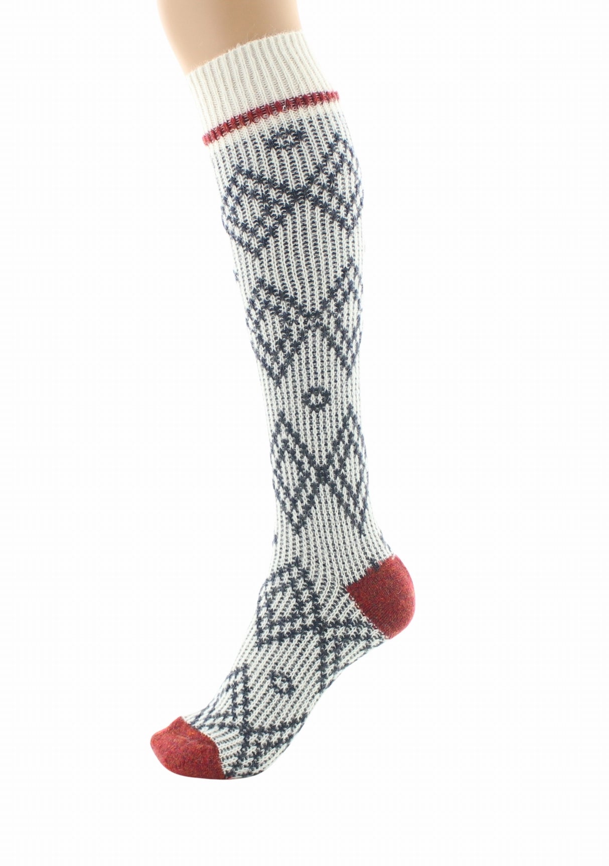 Chaussettes hautes à côtes en baby alpaga jacquard Écru ECRU