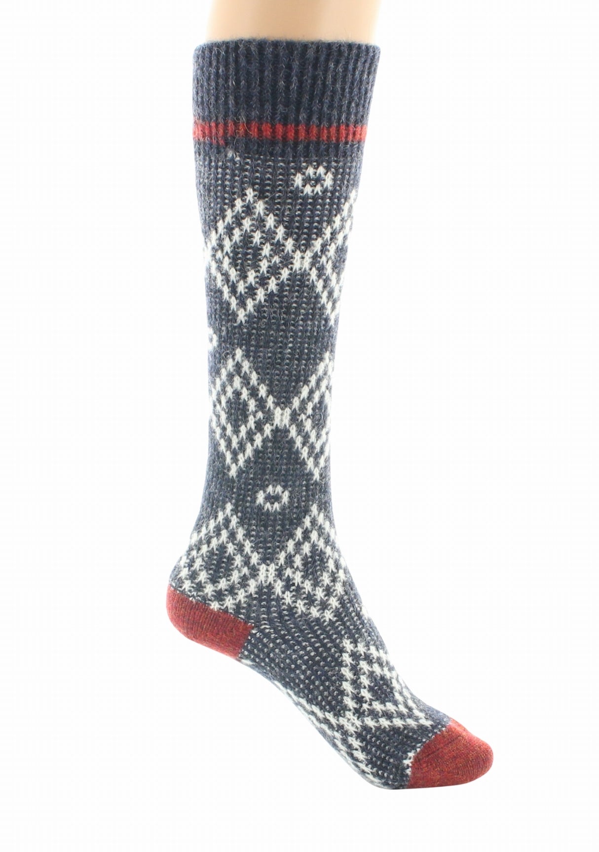 Chaussettes hautes à côtes en baby alpaga jacquard Marine MARINE