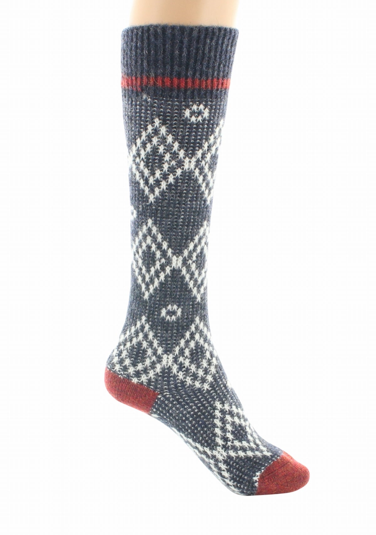 Chaussettes hautes à côtes en baby alpaga jacquard Marine MARINE