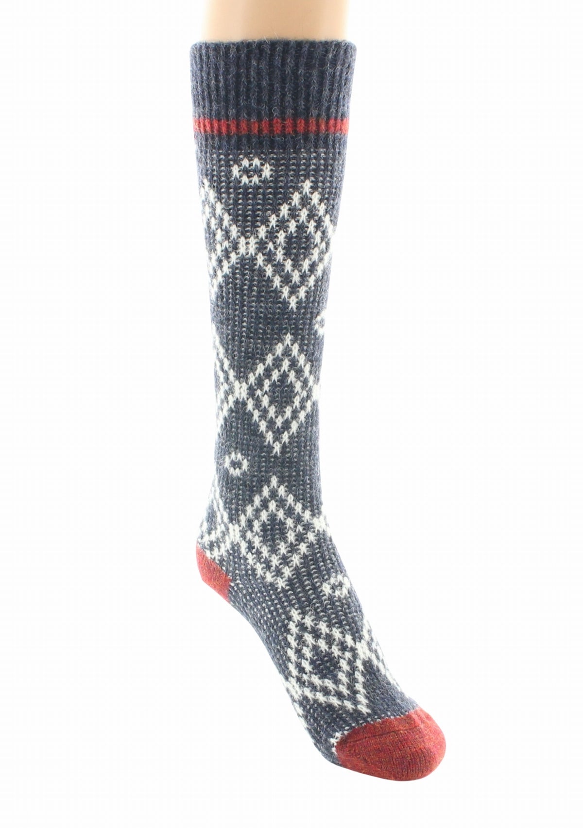 Chaussettes hautes à côtes en baby alpaga jacquard Marine MARINE