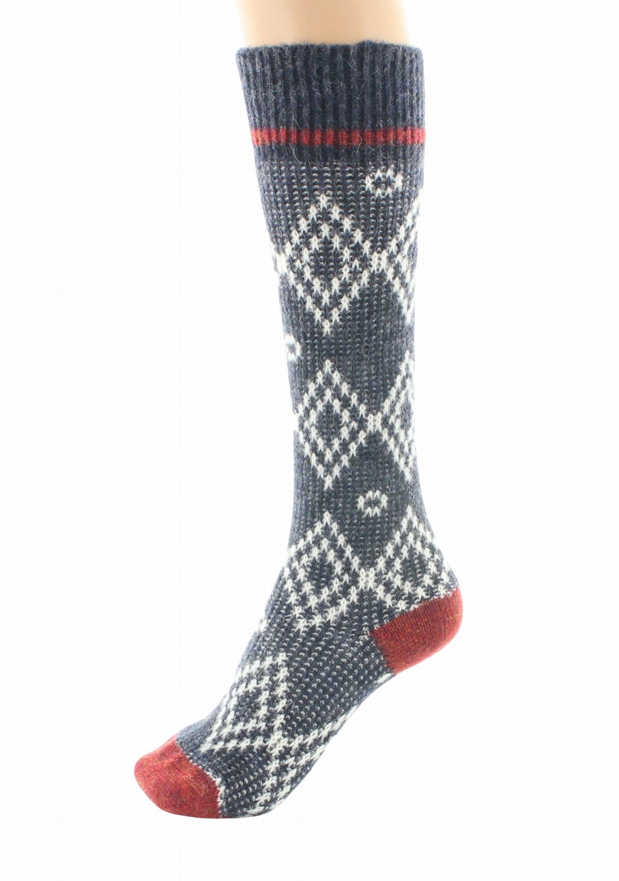 Chaussettes hautes à côtes en baby alpaga jacquard Marine MARINE