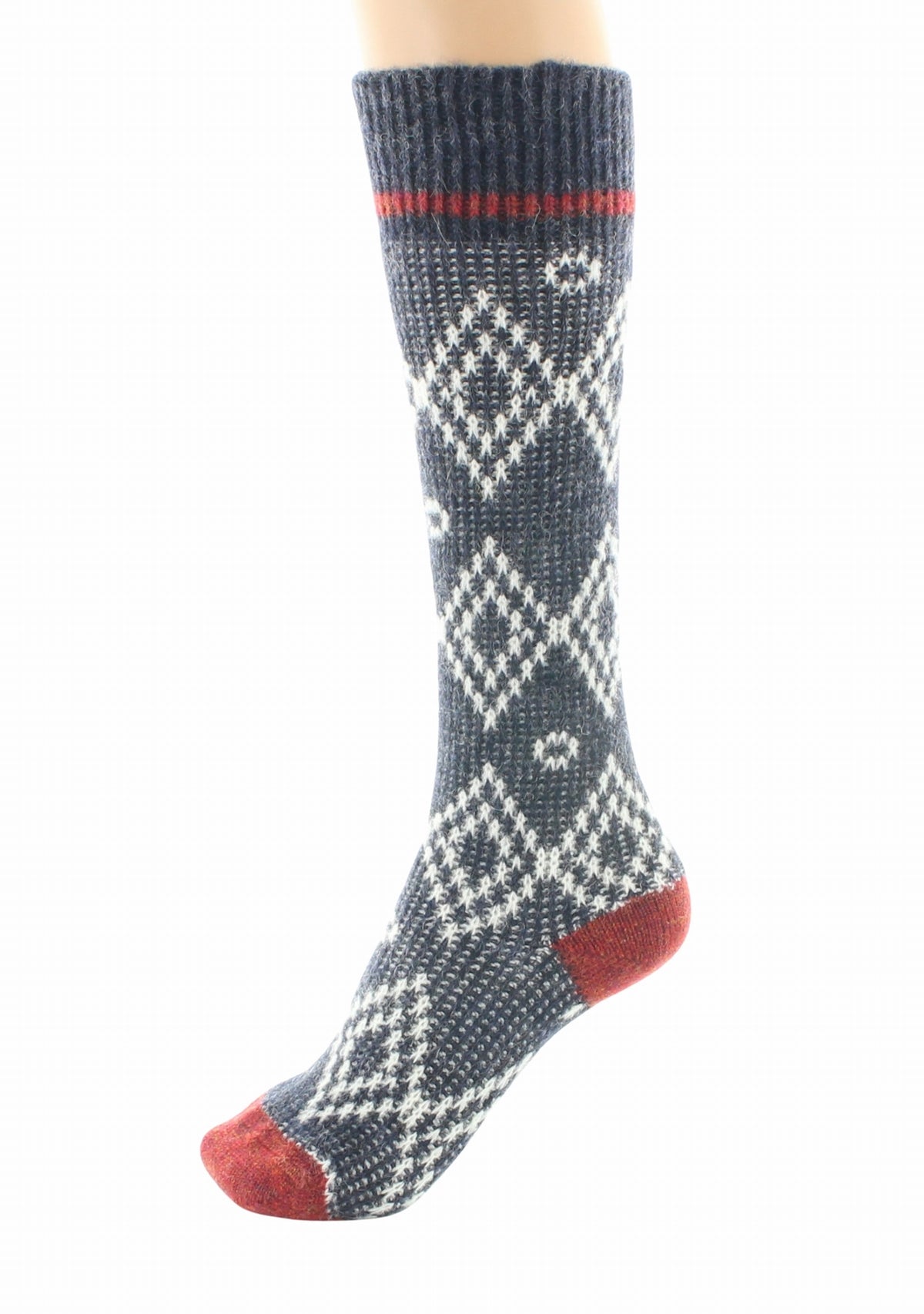 Chaussettes hautes à côtes en baby alpaga jacquard Marine MARINE