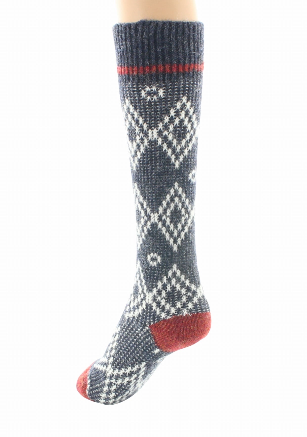 Chaussettes hautes à côtes en baby alpaga jacquard Marine MARINE