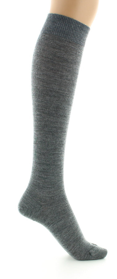 Chaussettes hautes femme en laine peignée mélangée à maille unie GRIS
