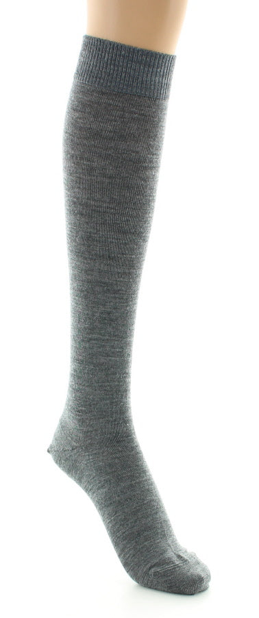 Chaussettes hautes femme en laine peignée mélangée à maille unie GRIS