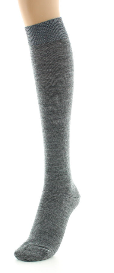 Chaussettes hautes femme en laine peignée mélangée à maille unie GRIS