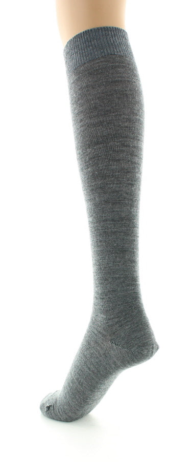 Chaussettes hautes femme en laine peignée mélangée à maille unie GRIS