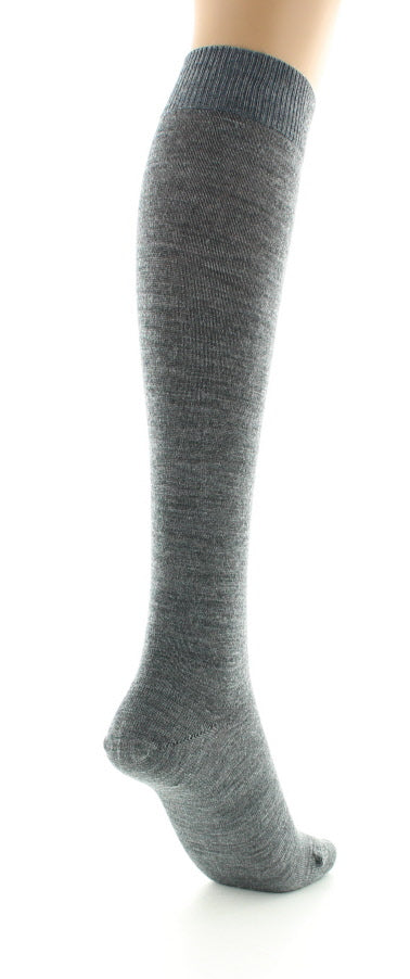 Chaussettes hautes femme en laine peignée mélangée à maille unie GRIS